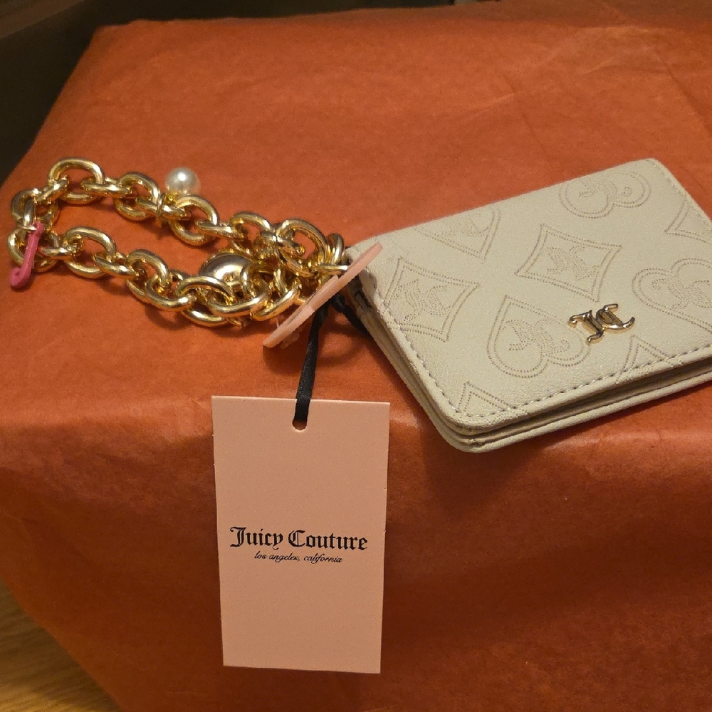 Juicy Couture Cream Card Holder with Gold Chain